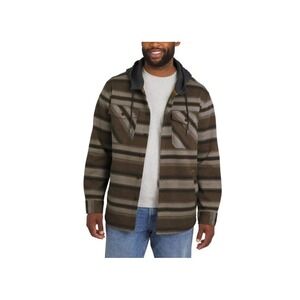 Quiksilver Men's Hooded Button Shirt Jacket Tan & Green - Size L NWT
